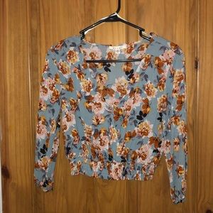 Floral long-sleeve cross over blouse